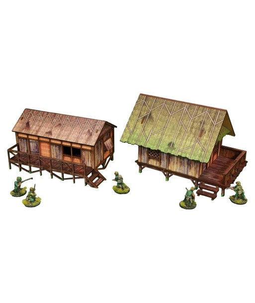 WW2 Pacific Jungle Huts (2) PREPAINTED